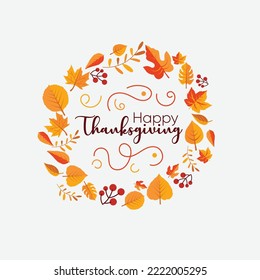 happy thanksgiving creative vector poster with autumn leaves and theme