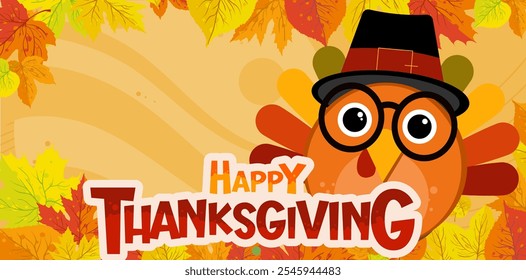 happy thanksgiving, cute turkey - banner, vector background