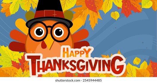 happy thanksgiving, cute turkey - banner, vector background