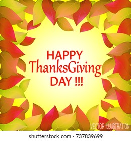 Happy Thanksgiving day. Autumn background with yellow leaves. Templates for place cards, banners, presentations. Stock illustration