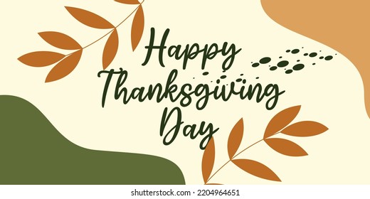 Happy thanksgiving day with autumn leaves. Hand drawn text lettering for Thanksgiving Day. design for print greetings card, banner, poster.