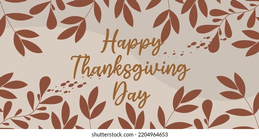 Happy thanksgiving day with autumn leaves. Hand drawn text lettering for Thanksgiving Day. design for print greetings card, banner, poster.