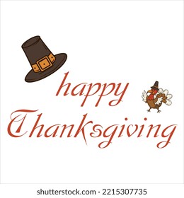 Happy Thanksgiving Day with Autumn Leaves. Hand Drawn Text Lettering. Vector illustration. Script Calligraphic Design for Print Greetings Card, Shirt, Banner, Poster | Thanksgiving Lettering Text	
