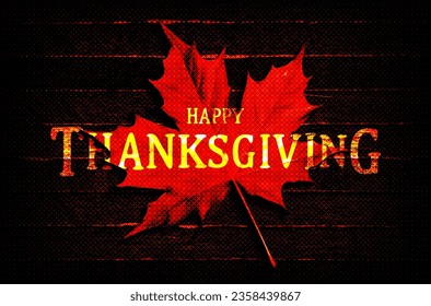 Happy thanksgiving day with autumn leaves. Hand drawn text lettering for Thanksgiving Day. Vector illustration.