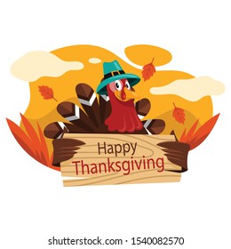 Happy Thanksgiving Day. Autumn traditional harvest holiday. Flat vector illustration isolated on white background.