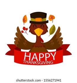 Happy Thanksgiving Day. Autumn traditional harvest holiday. Flat vector illustration isolated on white background.