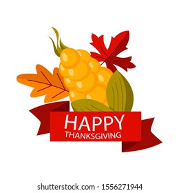 Happy Thanksgiving Day. Autumn traditional harvest holiday. Flat vector illustration isolated on white background.