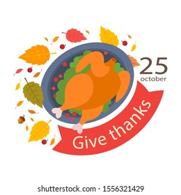 Happy Thanksgiving Day. Autumn traditional harvest holiday. Flat vector illustration isolated on white background.