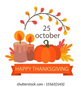 Happy Thanksgiving Day. Autumn traditional harvest holiday. Flat vector illustration isolated on white background.