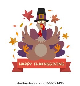 Happy Thanksgiving Day. Autumn traditional harvest holiday. Flat vector illustration isolated on white background.