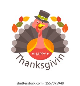 Happy Thanksgiving Day. Autumn traditional harvest holiday. Flat vector illustration isolated on white background.