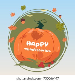 Happy Thanksgiving Day Autumn Traditional Harvest Holiday Greeting Card Flat Vector Illustration