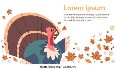 Fröhliche Thanksgiving-Tag Herbst Traditionelle Ernte Feiertagskarte mit Türkei Flache Vektorgrafik