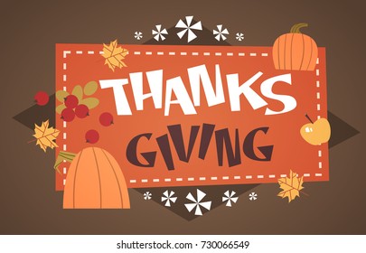 Happy Thanksgiving Day Autumn Traditional Harvest Holiday Greeting Card Flat Vector Illustration