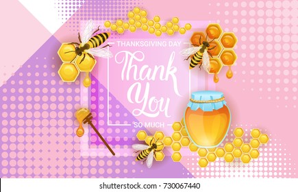 Happy Thanksgiving Day Autumn Traditional Holiday Greeting Card Flat Vector Illustration