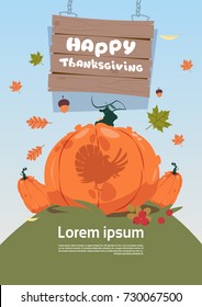 Happy Thanksgiving Day Autumn Traditional Harvest Holiday Greeting Card Flat Vector Illustration