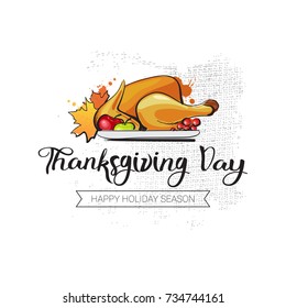 Happy Thanksgiving Day Autumn Traditional Harvest Holiday Greeting Card With Turkey Flat Vector Illustration