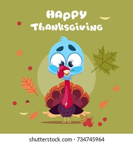 Happy Thanksgiving Day Autumn Traditional Harvest Holiday Greeting Card With Turkey Flat Vector Illustration