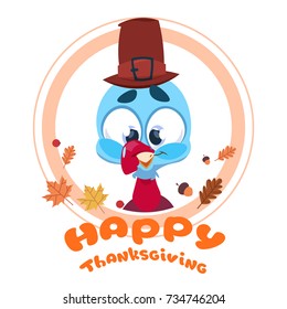 Happy Thanksgiving Day Autumn Traditional Harvest Holiday Greeting Card With Turkey Flat Vector Illustration