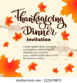 Happy thanksgiving day autumn typography. Hand drawn Lettering for thanksgiving dinner invitation, holiday card, poster, banner, social media, web site. Isolated celebration quote for event concept.