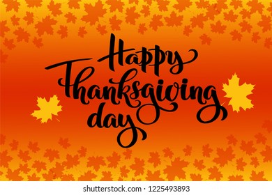 Happy thanksgiving day autumn typography. Hand drawn Lettering for thanksgiving dinner invitation, holiday card, poster, banner, social media, web site. Isolated celebration quote for event concept.