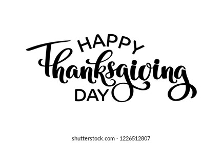 Happy thanksgiving day autumn typography. Hand drawn Lettering for thanksgiving dinner invitation, holiday card, poster, banner, social media, web site. Isolated celebration quote for event concept.