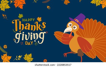 Happy Thanksgiving day, Autumn, Typography, Calligraphy design, vector illustration, cartoon character