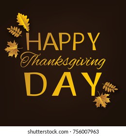 Happy Thanksgiving Day background with autumn gold leaves.