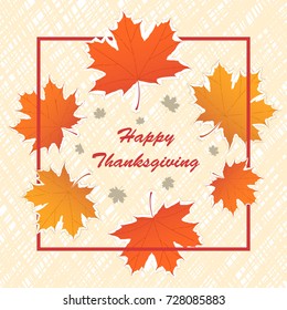 Happy Thanksgiving Day background with beautiful autumn maple leaves.Bright drawing for the holiday. Flat Vector Banner Poster.