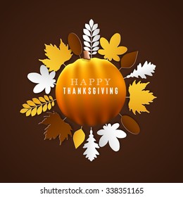 Happy Thanksgiving Day background, Collage of beautiful autumn leaves and pumpkin, can be use as flyer, poster or banner