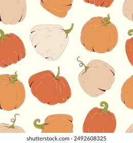 Happy Thanksgiving Day background. Colorful seamless pattern with pumpkins. Modern vector repeating illustration