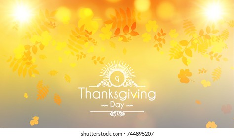 Happy Thanksgiving Day Background. Colorful Autumn Wallpaper with Falling Leaves. Vector illustration