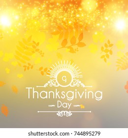 Happy Thanksgiving Day Background. Colorful Autumn Wallpaper with Falling Leaves. Vector illustration