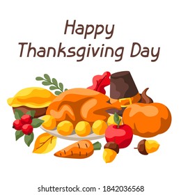 Happy Thanksgiving Day background. Design with holiday objects.