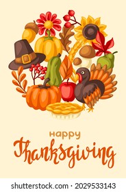 Happy Thanksgiving Day background. Design with holiday objects.