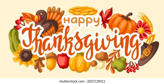 Happy Thanksgiving Day background. Design with holiday objects.
