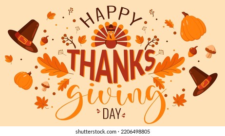 happy thanksgiving day background in flat style design illustration