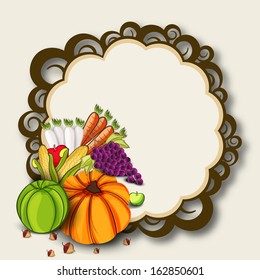 Happy Thanksgiving Day background with fruits and vegetables with blank note for your message.