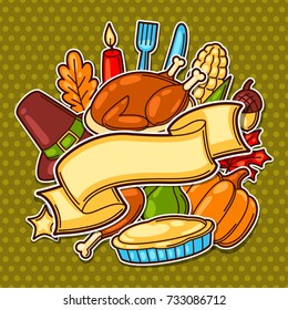 Happy Thanksgiving Day background with holiday objects.