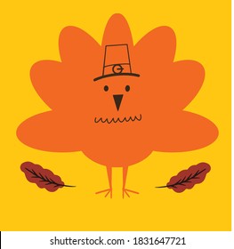 Happy thanksgiving day background with lettering and illustrations of leave turkey. Thanksgiving icon. Calligraphy of "Thanksgiving". Hand drew Happy Thanksgiving typography in autumn wreath banner. 