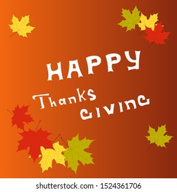 Happy Thanksgiving Day Background With Maple Leaf, yellow and orange background, vector illustration