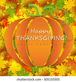 Happy Thanksgiving Day background with pumpkin with autumn maple leaves