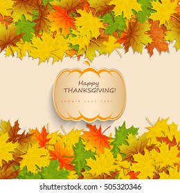 Happy Thanksgiving Day background with pumpkin with autumn maple leaves