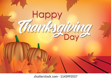 Happy thanksgiving day background with pumpkins and maple leaves vector illustration