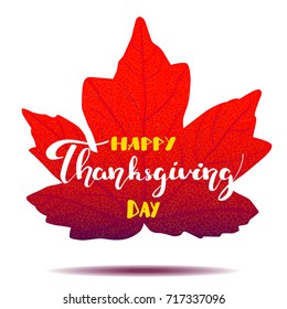 Happy Thanksgiving Day background with red maple leaf, vector illustration