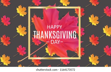 Happy Thanksgiving Day Background with Shiny Autumn Natural Leaves. Vector Illustration EPS10