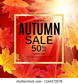 Happy Thanksgiving Day Background with Shiny Autumn Natural Leaves. Vector Illustration EPS10