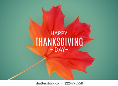 Happy Thanksgiving Day Background with Shiny Autumn Natural Leaves. Vector Illustration EPS10