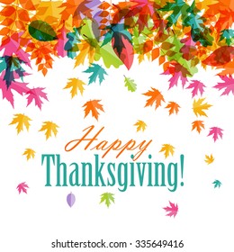 Happy Thanksgiving Day Background with Shiny Autumn Natural Leaves. Vector Illustration EPS10