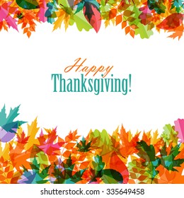 Happy Thanksgiving Day Background with Shiny Autumn Natural Leaves. Vector Illustration EPS10